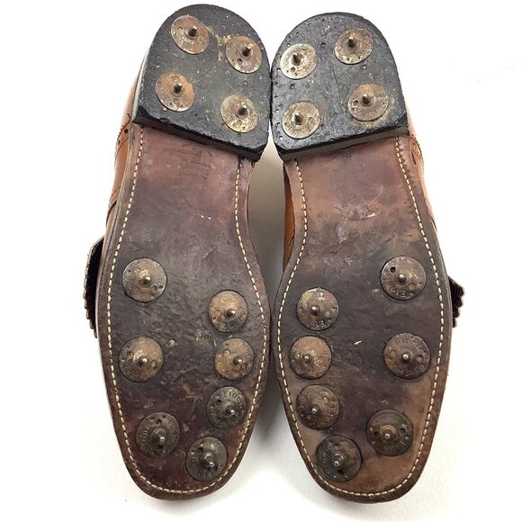 Vintage Etonic Men Golf Shoes 8 D Brown Tan Leather Oxford Brogue Metal Spikes main image 9